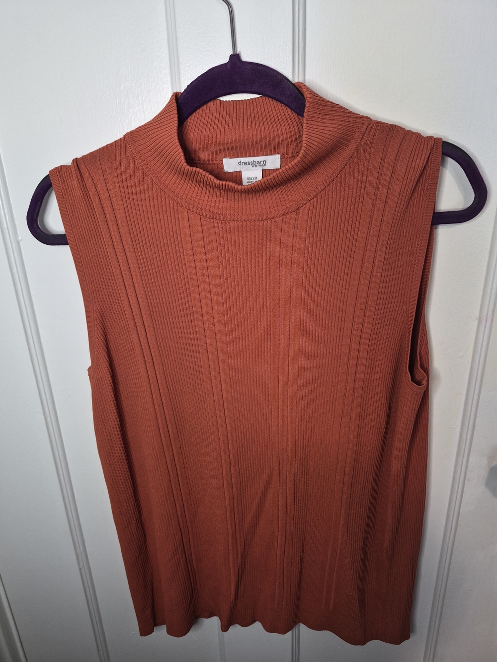 dressbarn Sleeveless Ribbed Turtleneck Sweater - Rust Orange Size 18-20